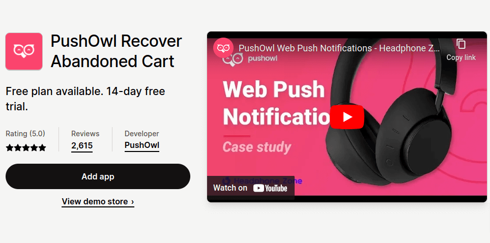 Pushowl Shopify app